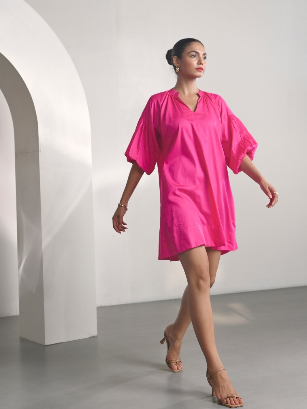 Pink Cotton Satin Short Party Dress