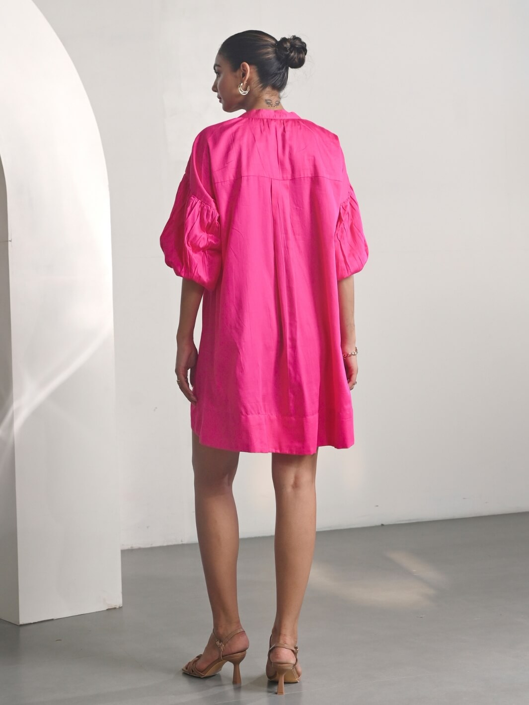 Pink Cotton Satin Short Party Dress