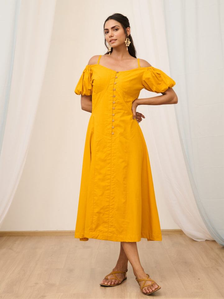 Tangerine Orange A-Line Cold Shoulder Dress