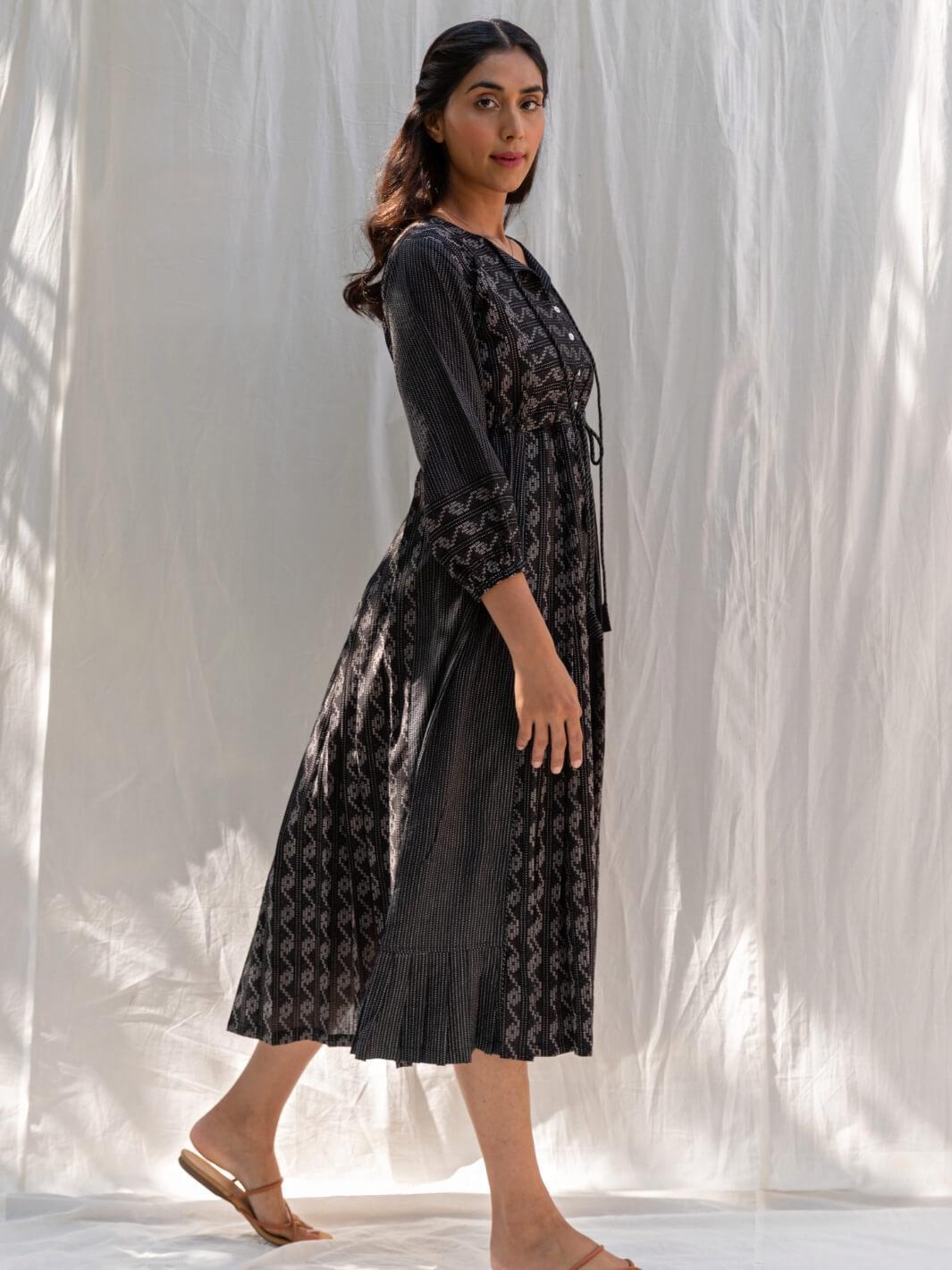 Black Long Cotton Midi Dress - Moontara