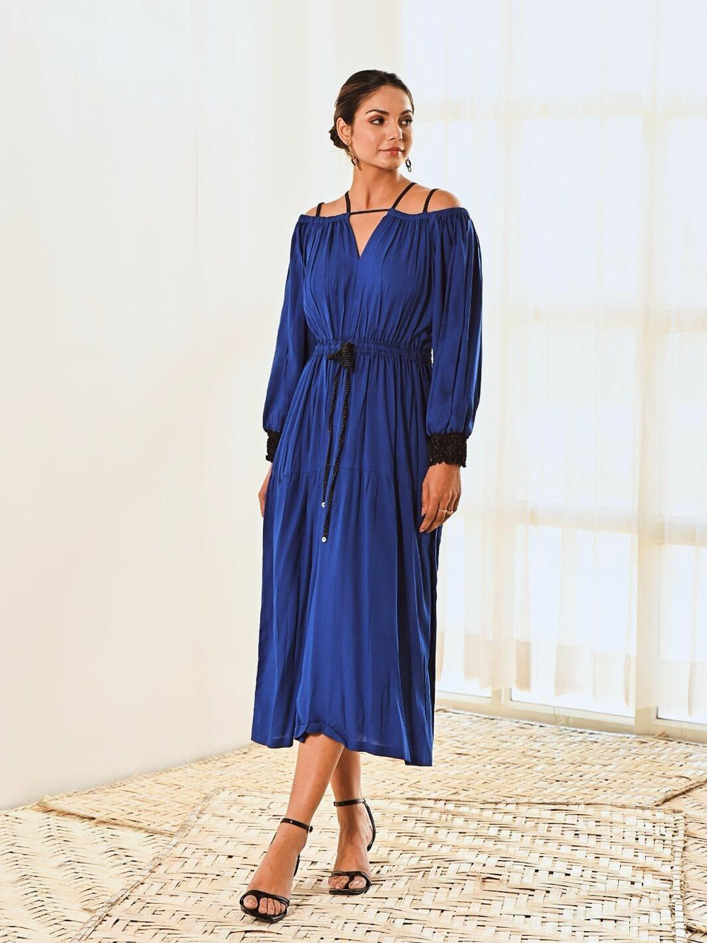 Blue Cotton Maxi Sleeveless Long Dress – MoonTara