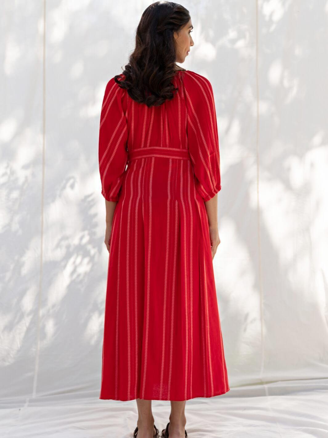 Cherry Red Cotton Maxi Wrap Dress - Moontara