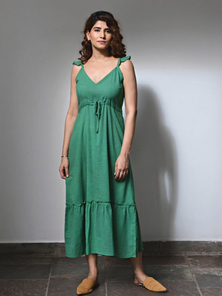 Green Cotton Maxi Slip Dress - Moontara