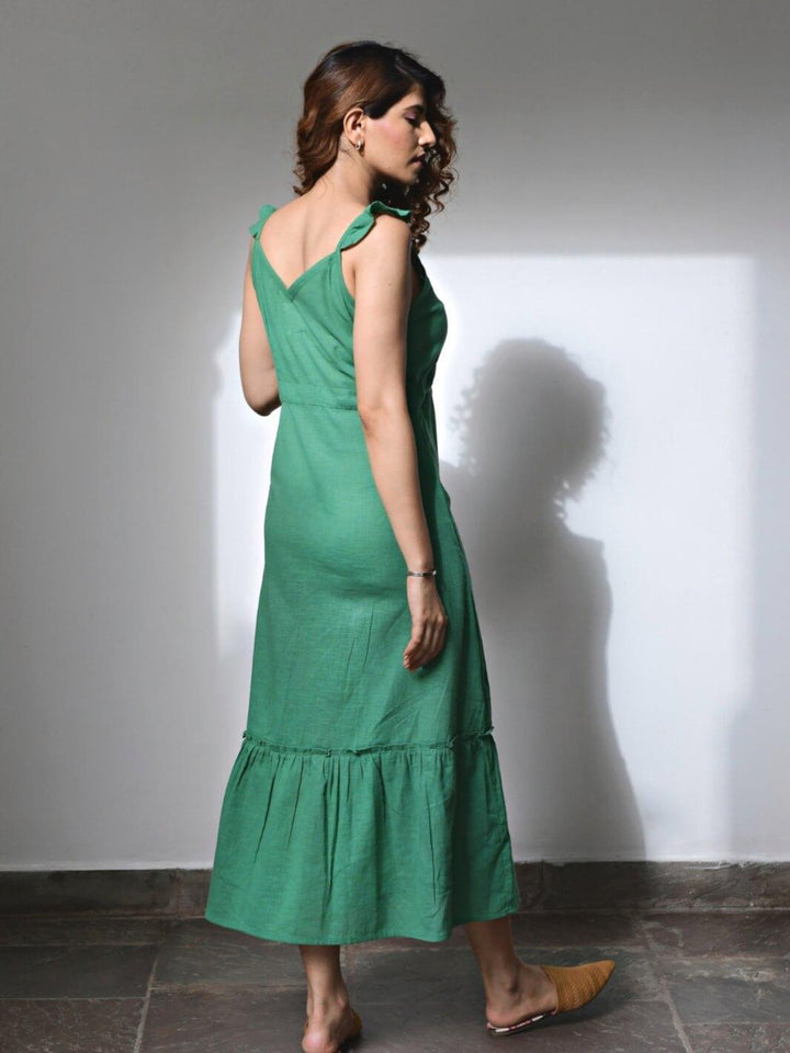 Green Cotton Maxi Slip Dress - Moontara