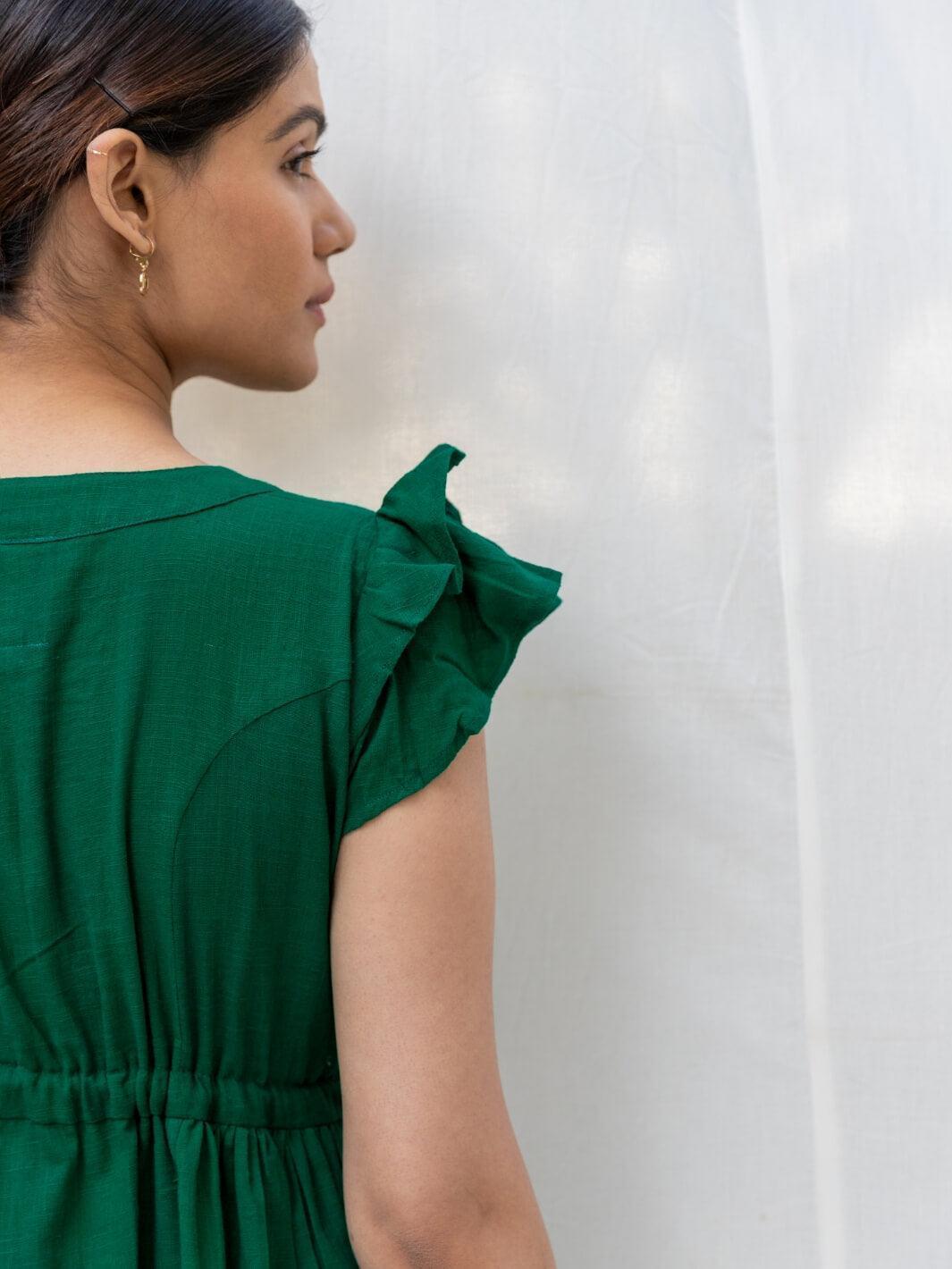 Green Long Cotton Shirt Dress - Moontara