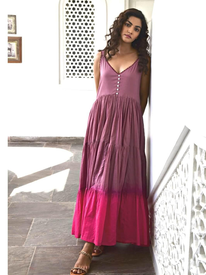 Mauve Sleeveless Cotton Voile Maxi Dress - Moontara