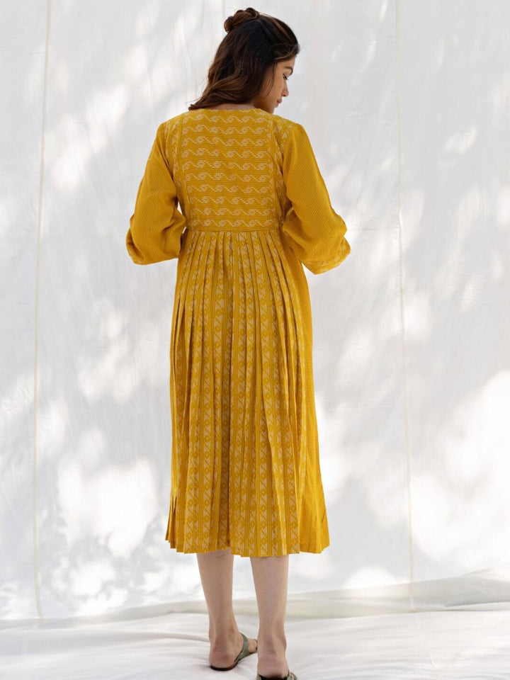 Mustard Yellow Long Cotton Midi Dress - Moontara