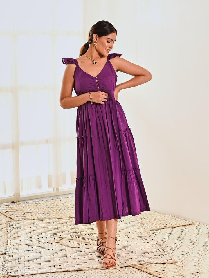 Purple Cotton Sleeveless Maxi Long Dress - Moontara