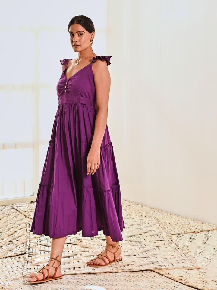 Purple Cotton Sleeveless Maxi Long Dress - Moontara