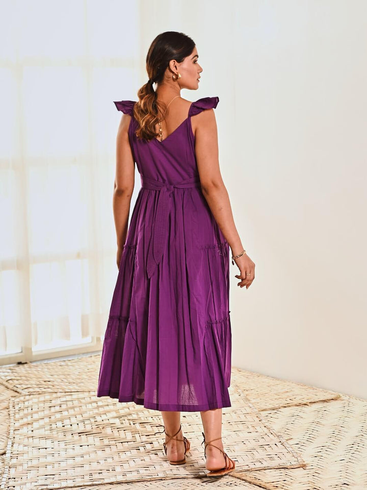 Purple Cotton Sleeveless Maxi Long Dress - Moontara