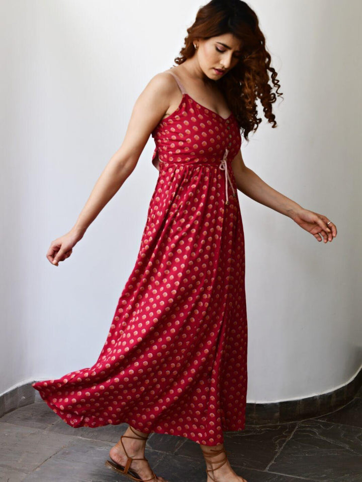 Red Cotton Slip Dress - Moontara