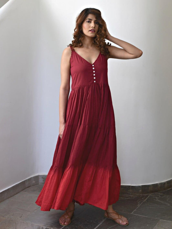 Wine Sleeveless Cotton Voile Maxi Dress - Moontara