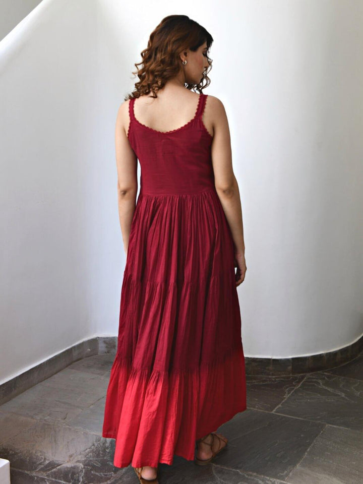 Wine Sleeveless Cotton Voile Maxi Dress - Moontara