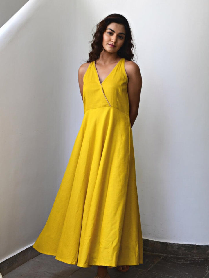 Yellow Sleeveless Cotton Maxi Dress - Moontara