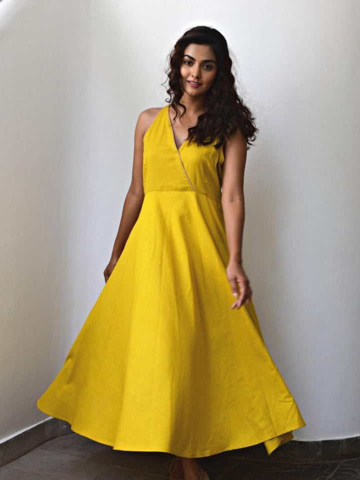 Yellow Sleeveless Cotton Maxi Dress - Moontara