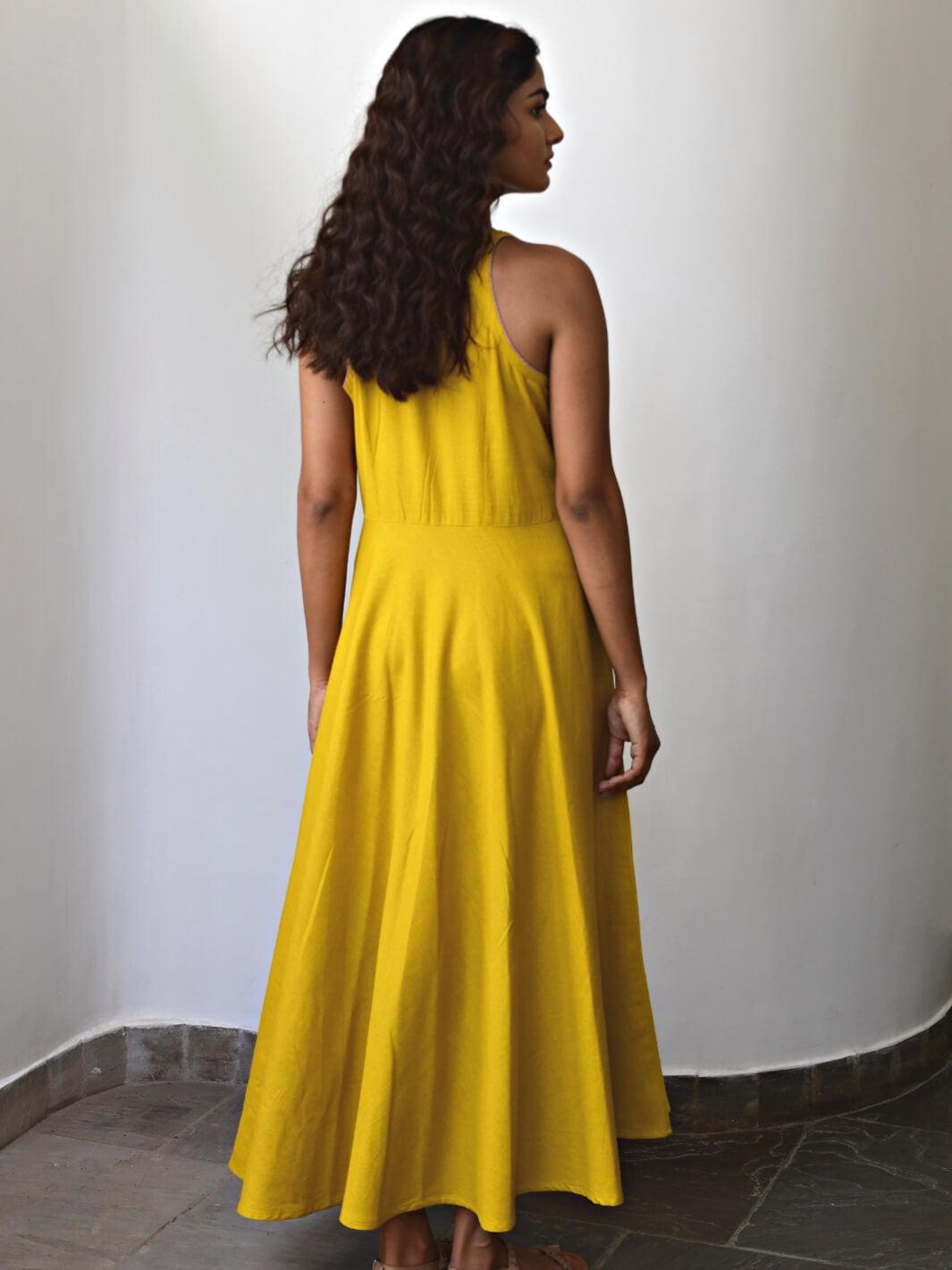 Yellow Sleeveless Cotton Maxi Dress - Moontara